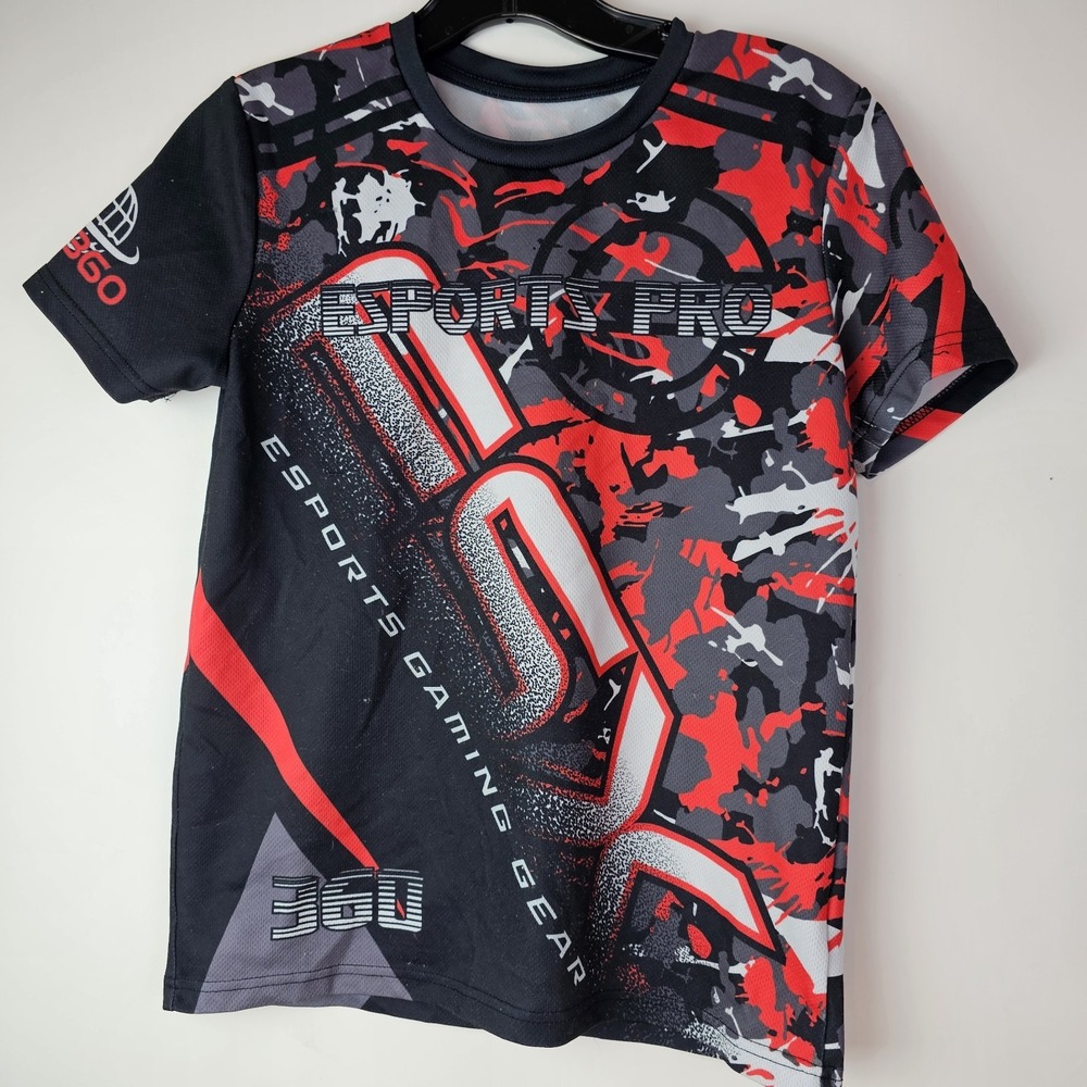 Esports Gaming ESX 360 Youth Boys‎ T-Shirt S/M Red Black Short Sleeve Top